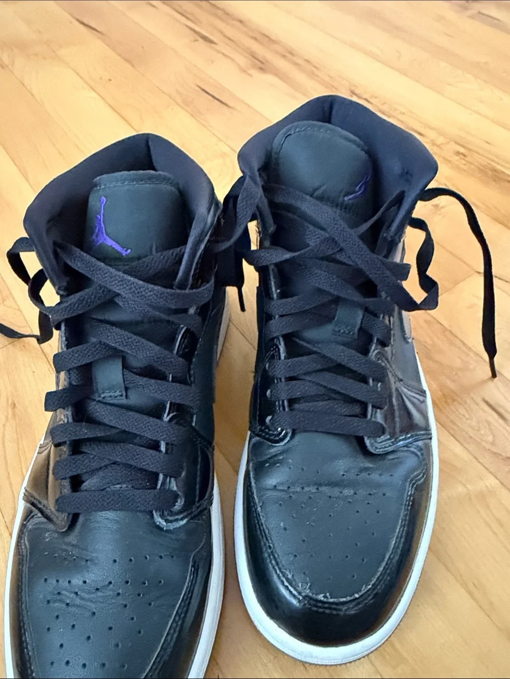 Nike Jordan Black Patent Leather High-Top Sneakers with White Midsole